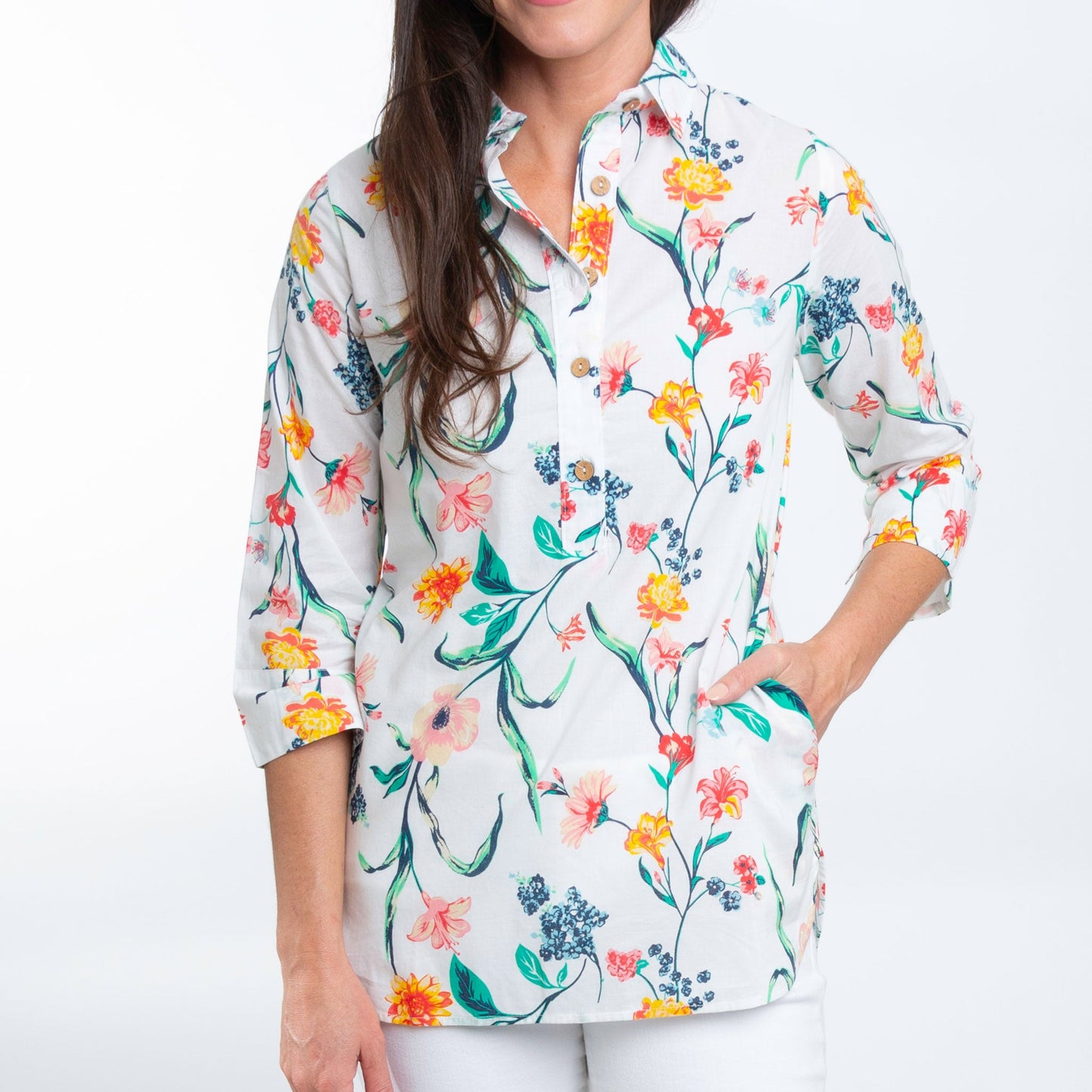 Tessa 3/4 Sleeve Collared Tunic Blouse
