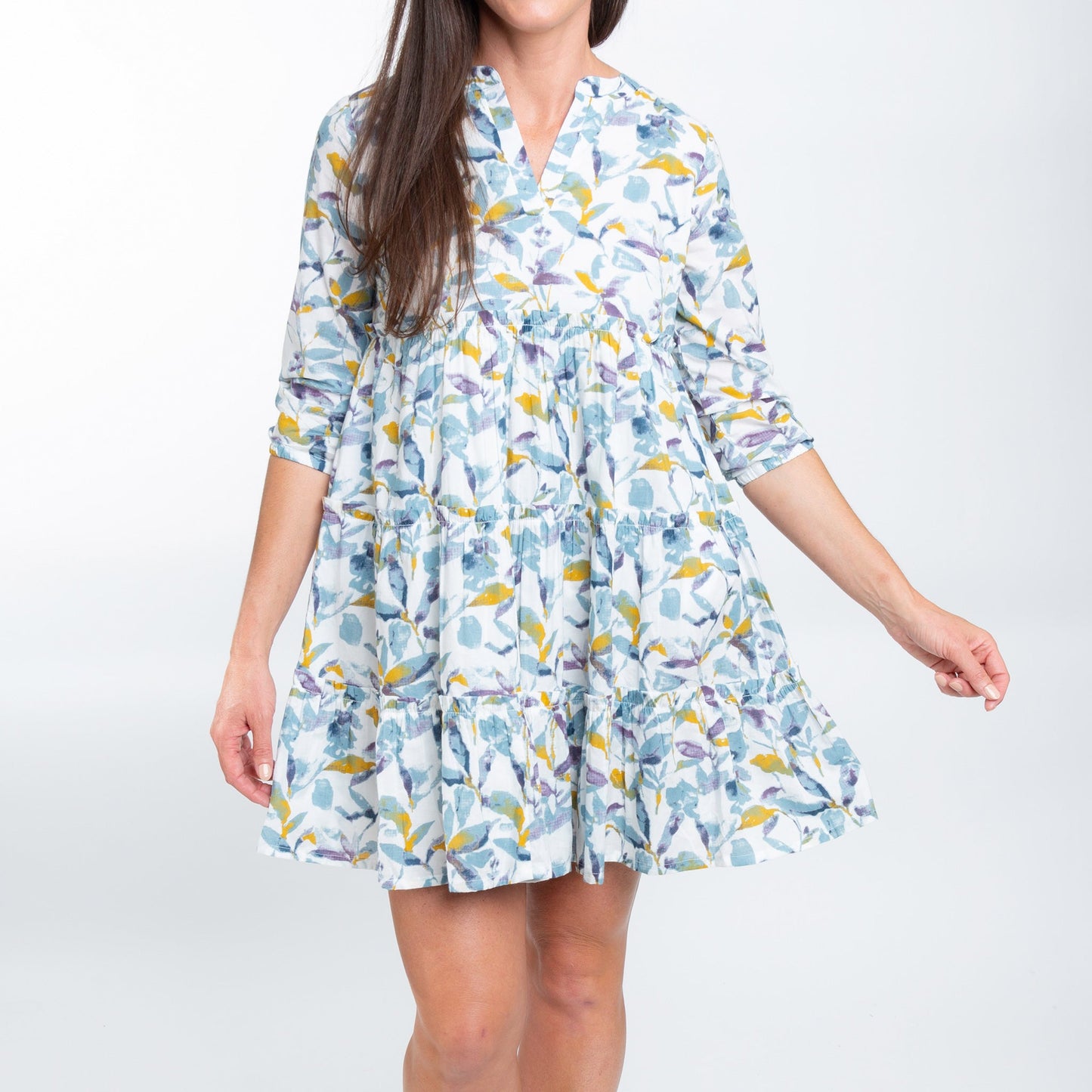 Allegra V-Neck 3/4 Sleeve Tiered Baby Doll  Dress