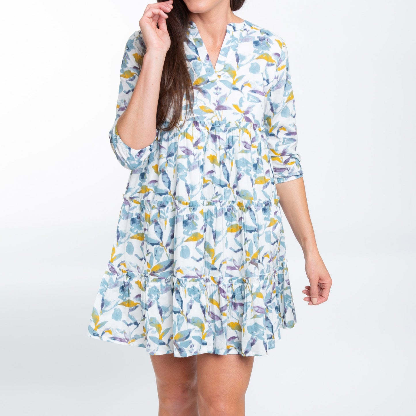 Allegra V-Neck 3/4 Sleeve Tiered Baby Doll  Dress