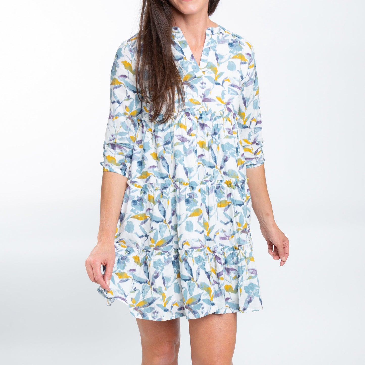 Allegra V-Neck 3/4 Sleeve Tiered Baby Doll  Dress