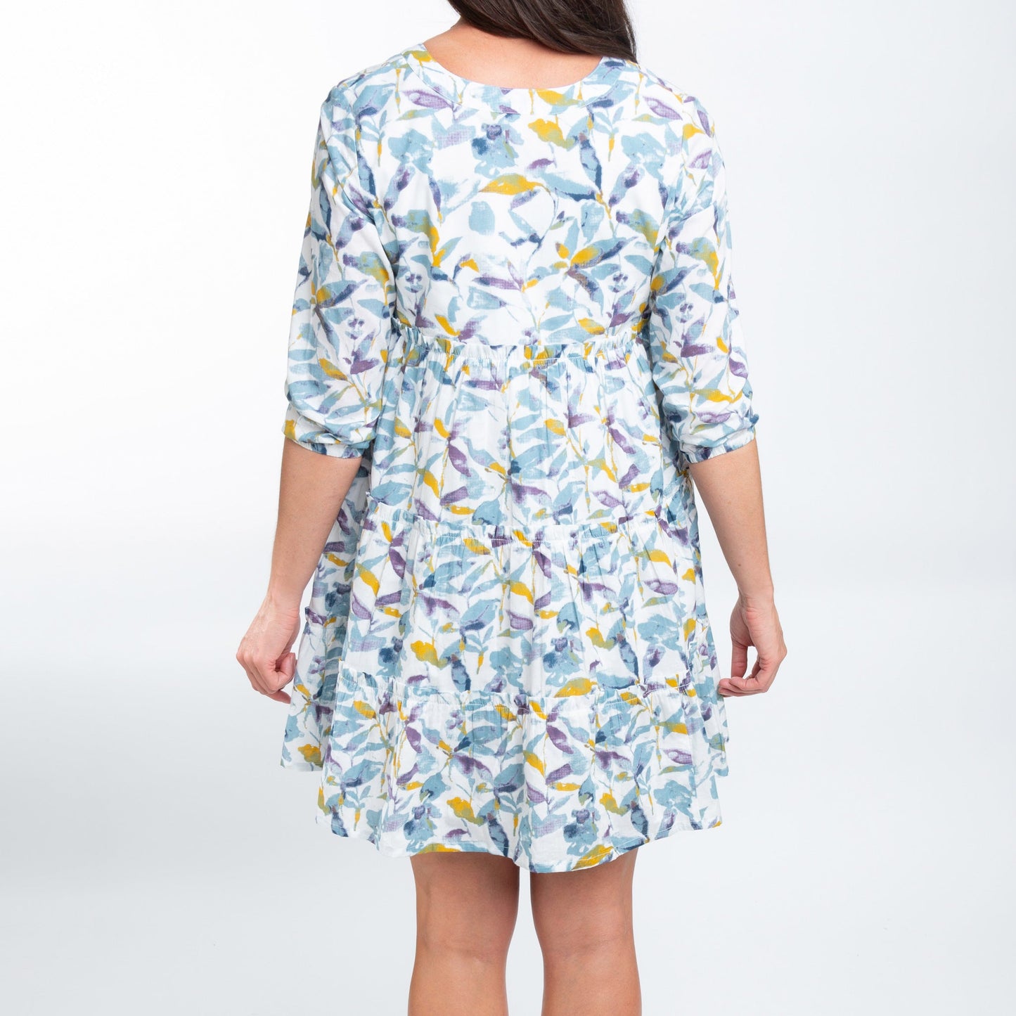 Allegra V-Neck 3/4 Sleeve Tiered Baby Doll  Dress