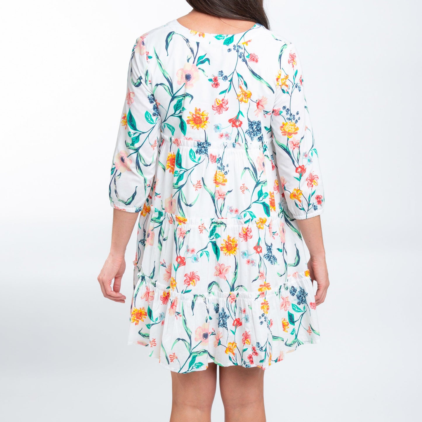 Allegra V-Neck 3/4 Sleeve Tiered Baby Doll  Dress