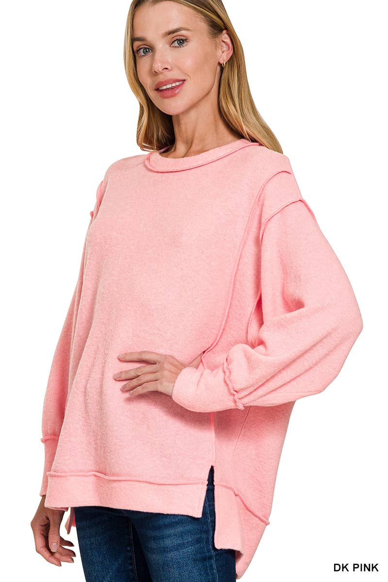 Brushed Melange Hacci Exposed Seam Sweater W/ Side