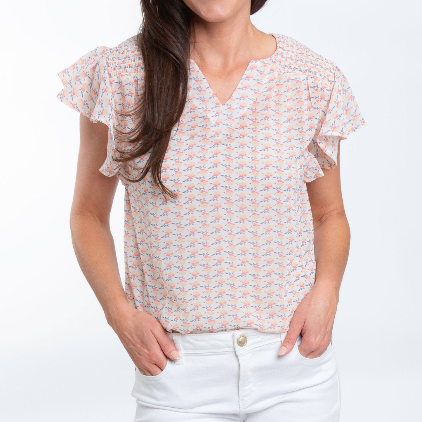 Petra Ruffle Short Sleeve V-Neck Blouse