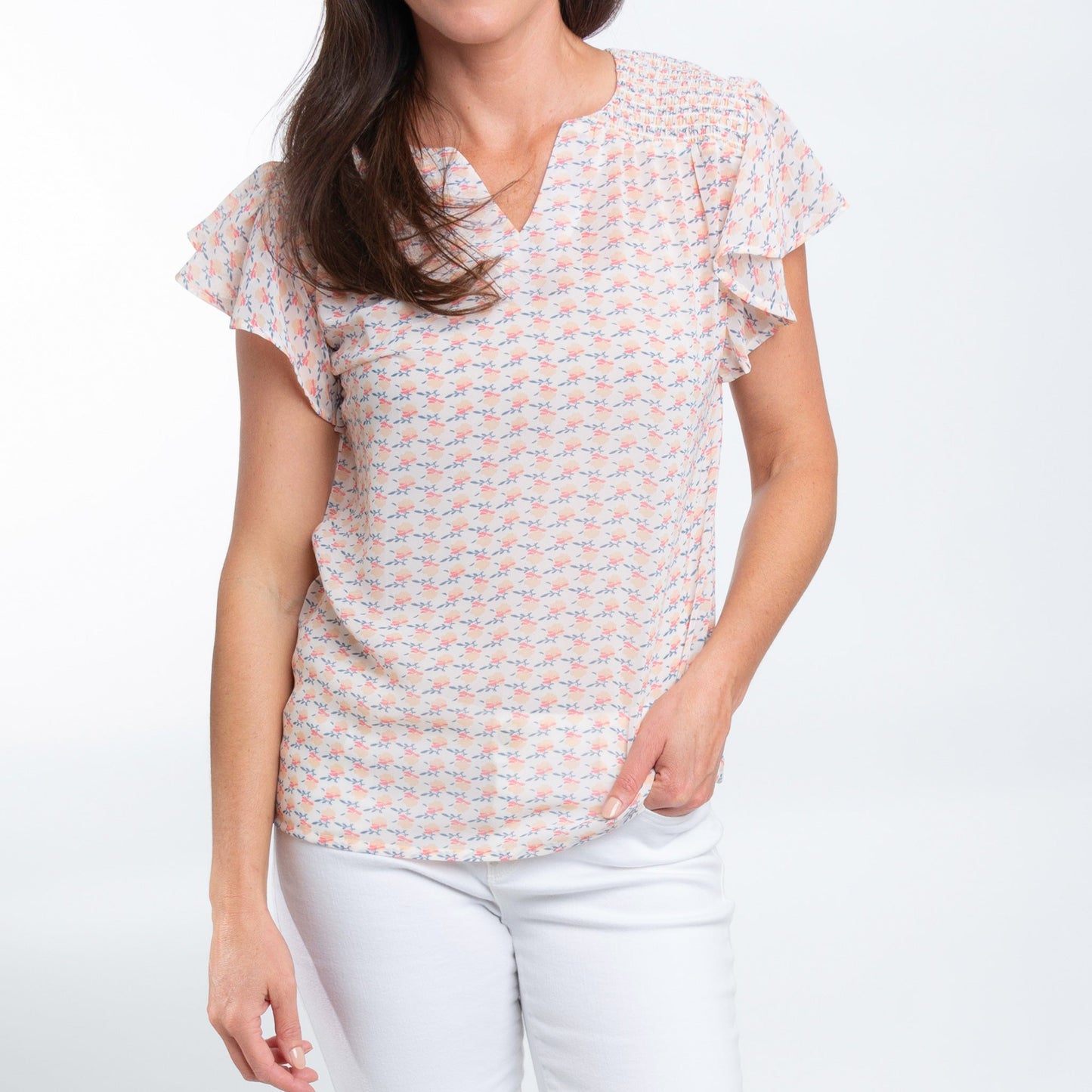 Petra Ruffle Short Sleeve V-Neck Blouse