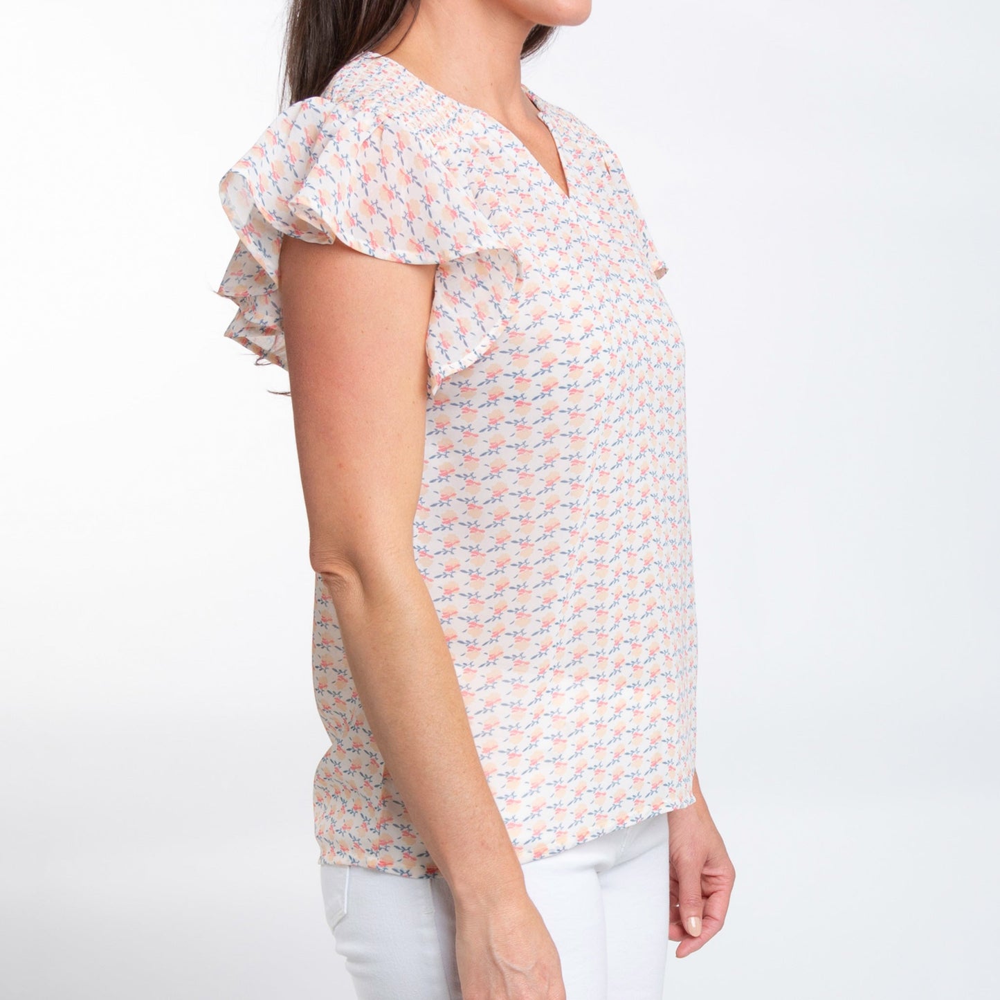 Petra Ruffle Short Sleeve V-Neck Blouse