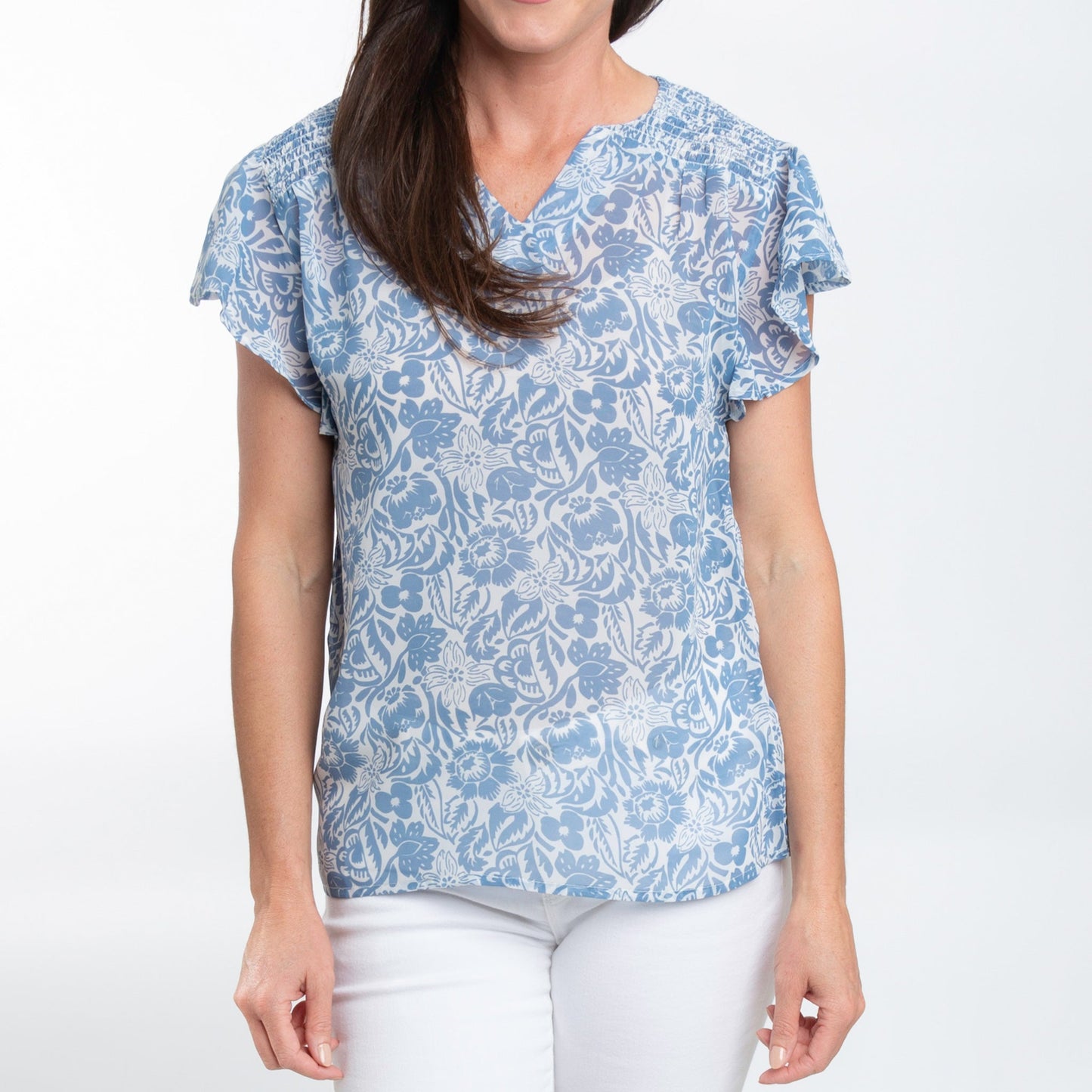 Petra Ruffle Short Sleeve V-Neck Blouse