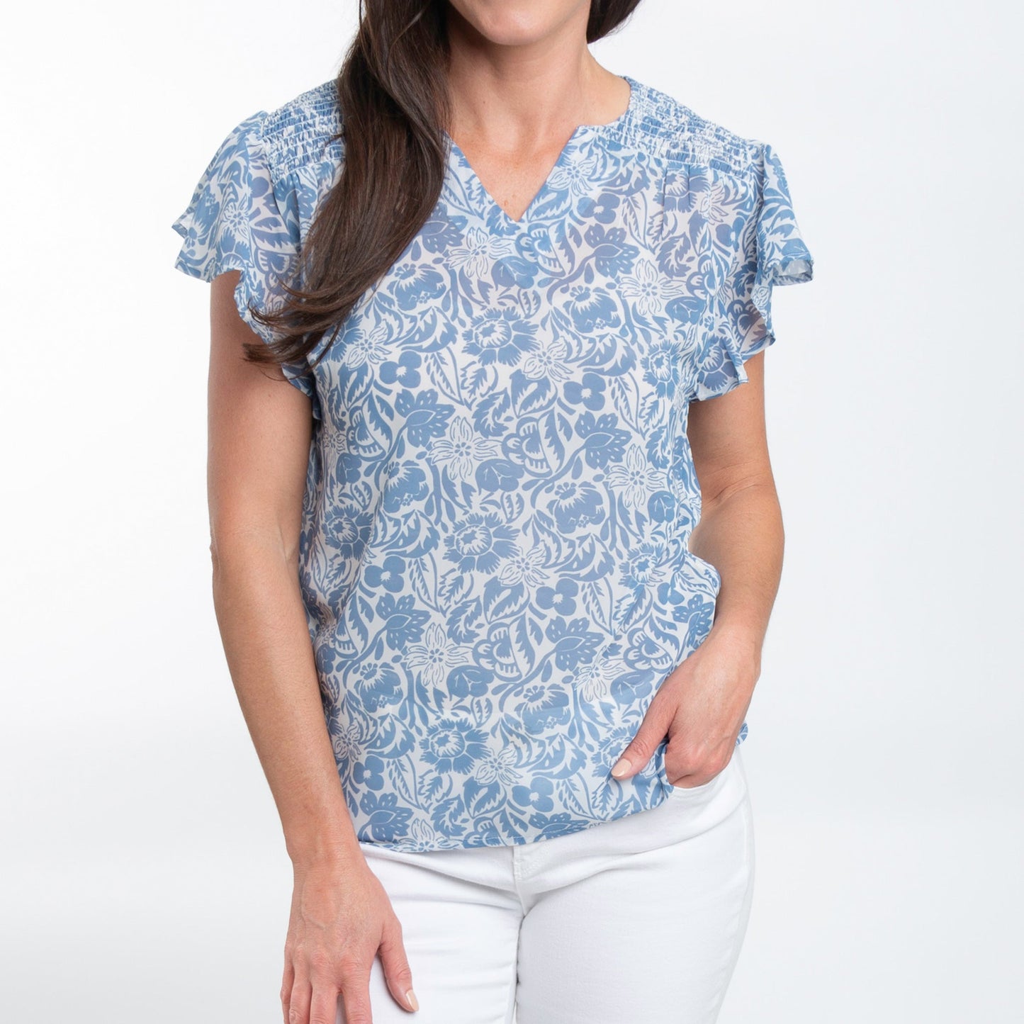 Petra Ruffle Short Sleeve V-Neck Blouse