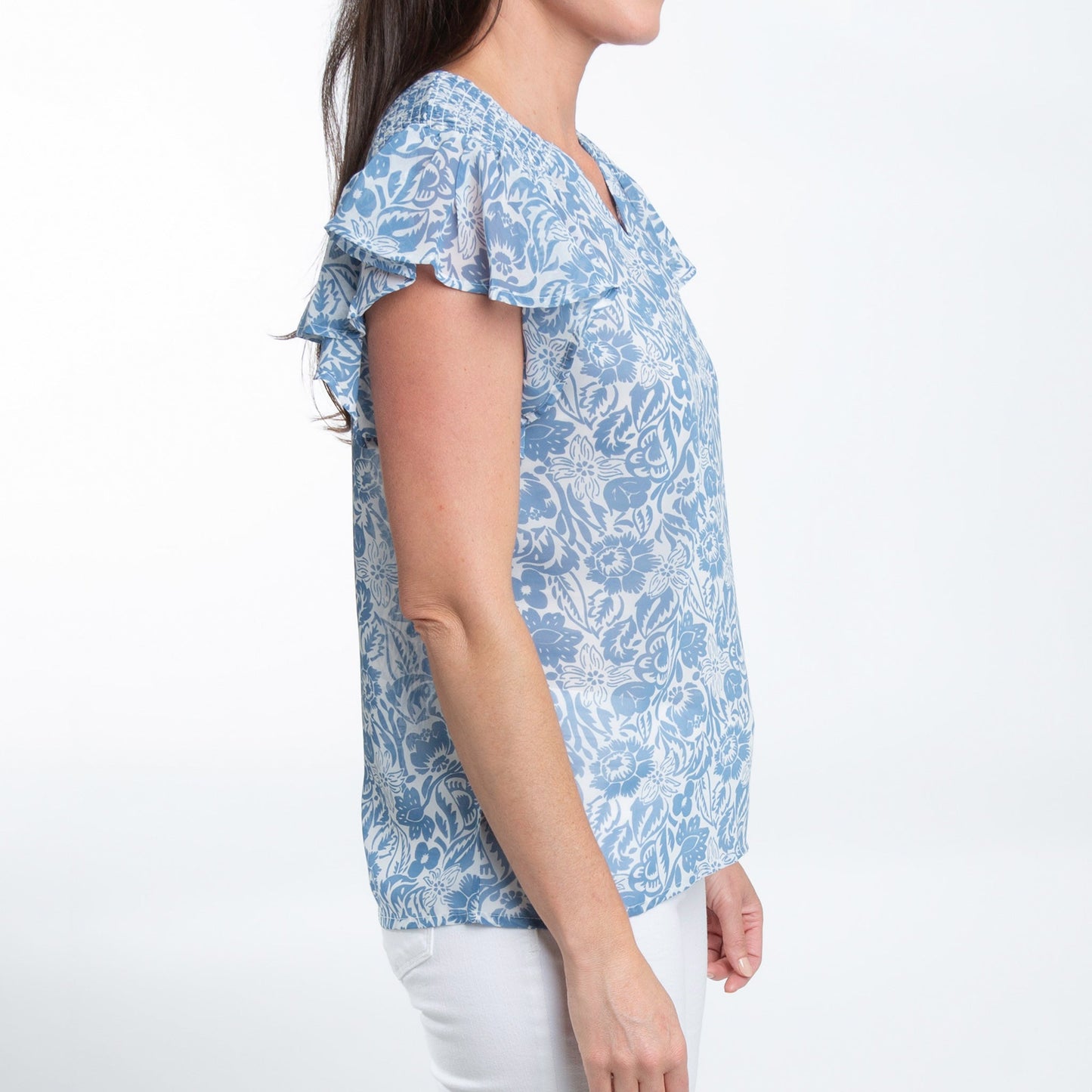 Petra Ruffle Short Sleeve V-Neck Blouse