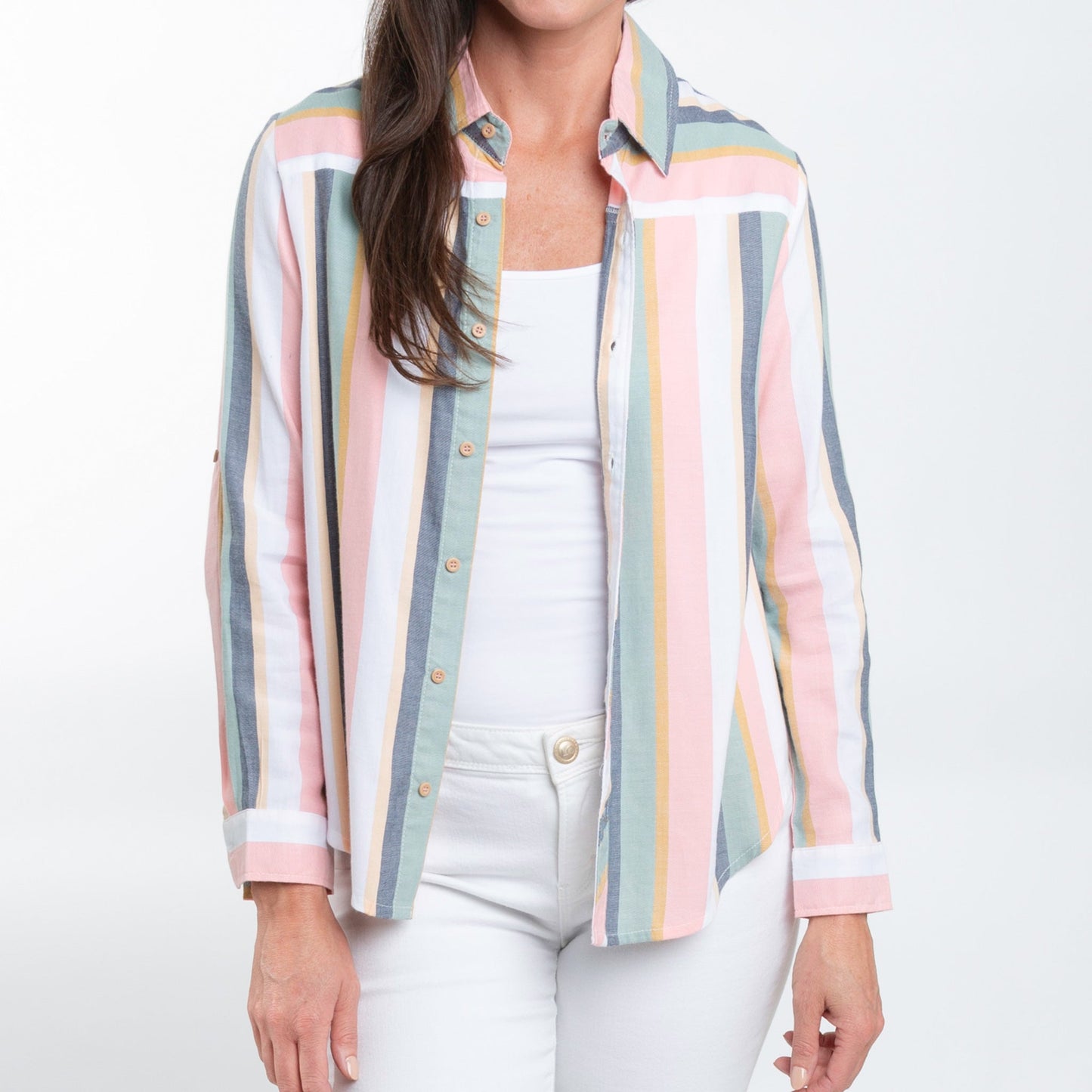 Sayla Long Sleeve Striped Button Up Blouse