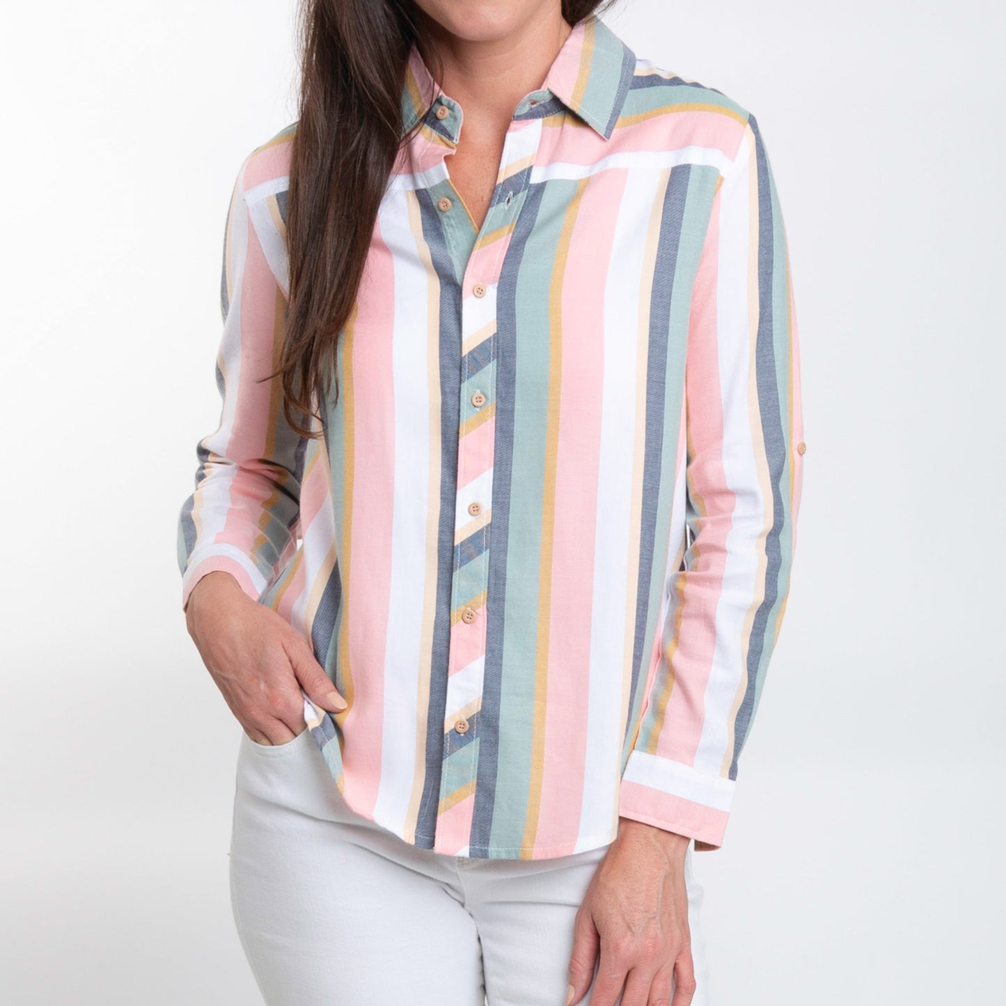 Sayla Long Sleeve Striped Button Up Blouse