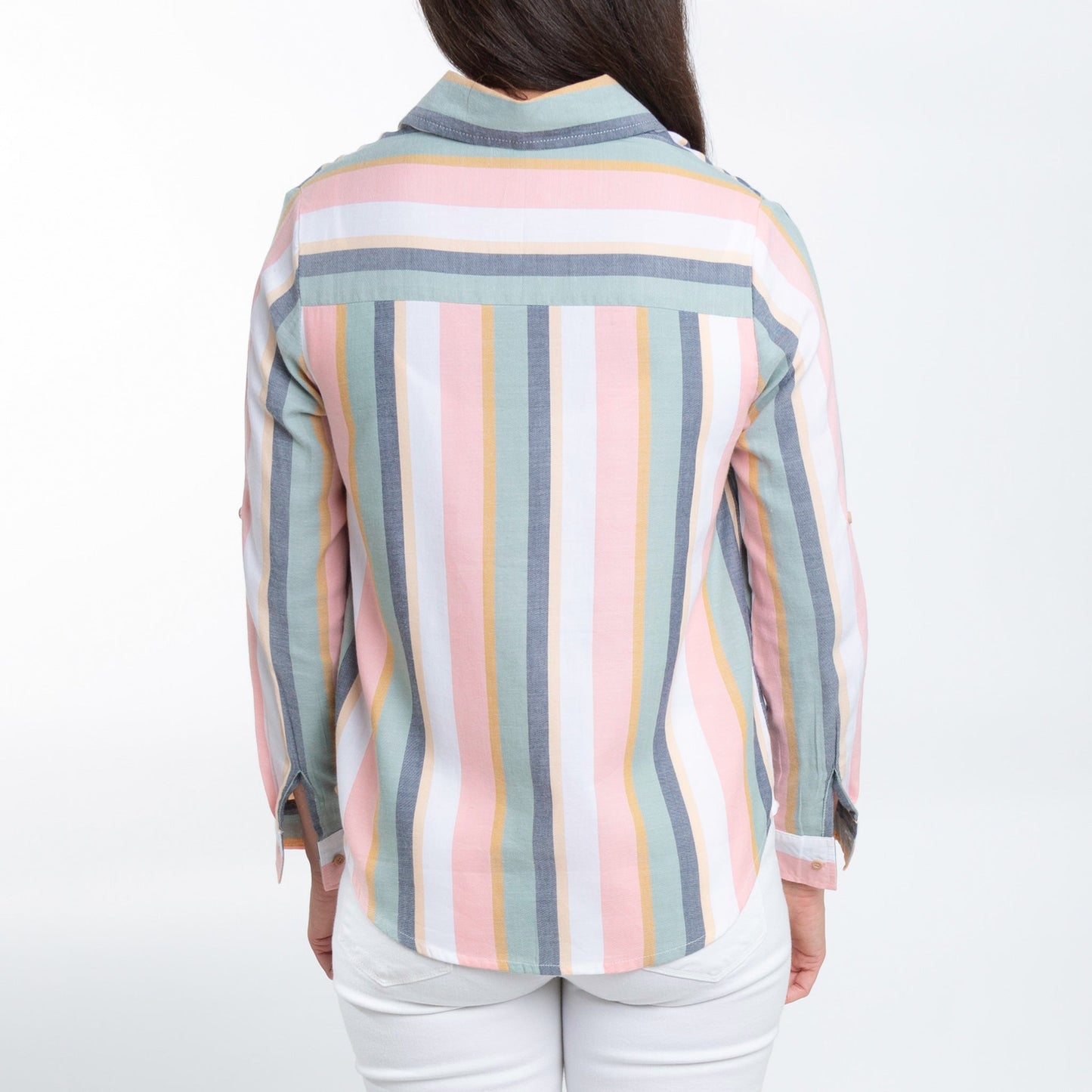 Sayla Long Sleeve Striped Button Up Blouse