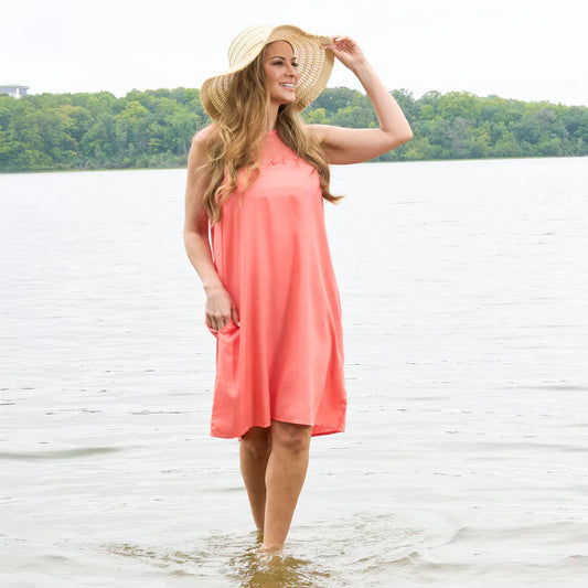 Tahlee Tank Dress Cover Up in Coral by Elsie & Zoey