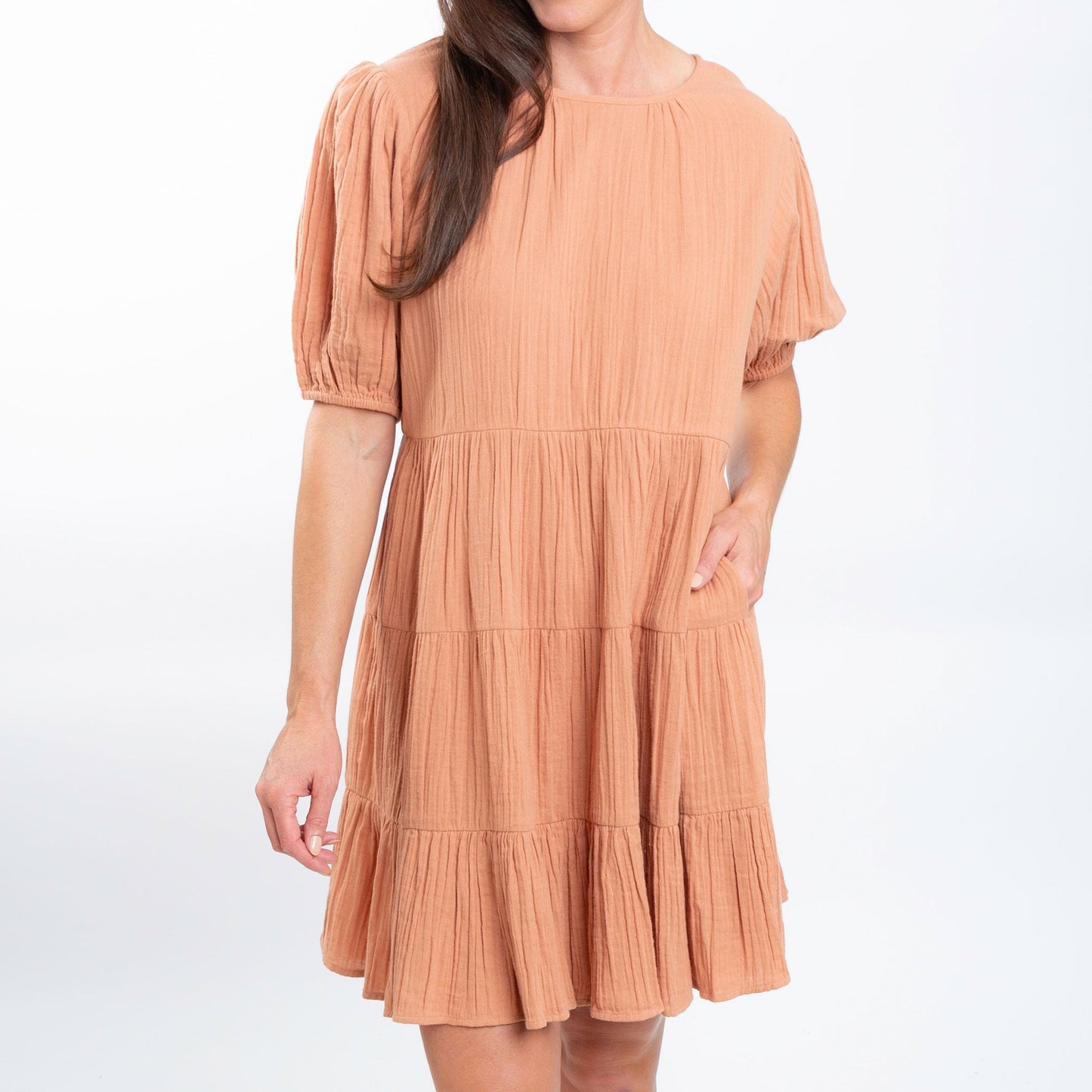 Arissa Half Sleeve Crew Neck Tiered Panel Dress