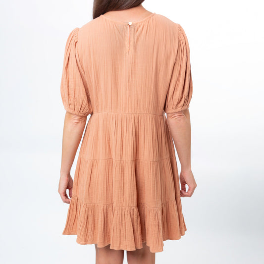 Arissa Half Sleeve Crew Neck Tiered Panel Dress