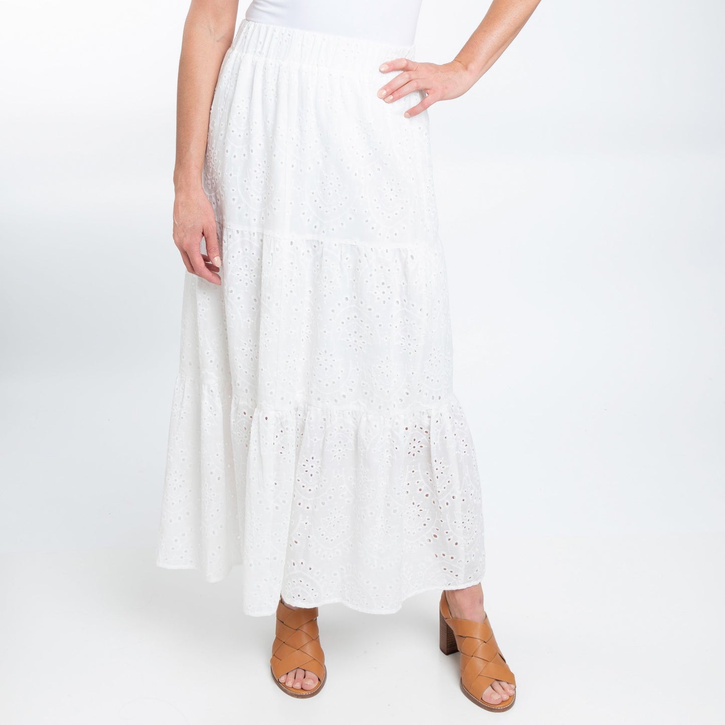 Solange Embroidered Eyelet Paneled Maxi Skirt