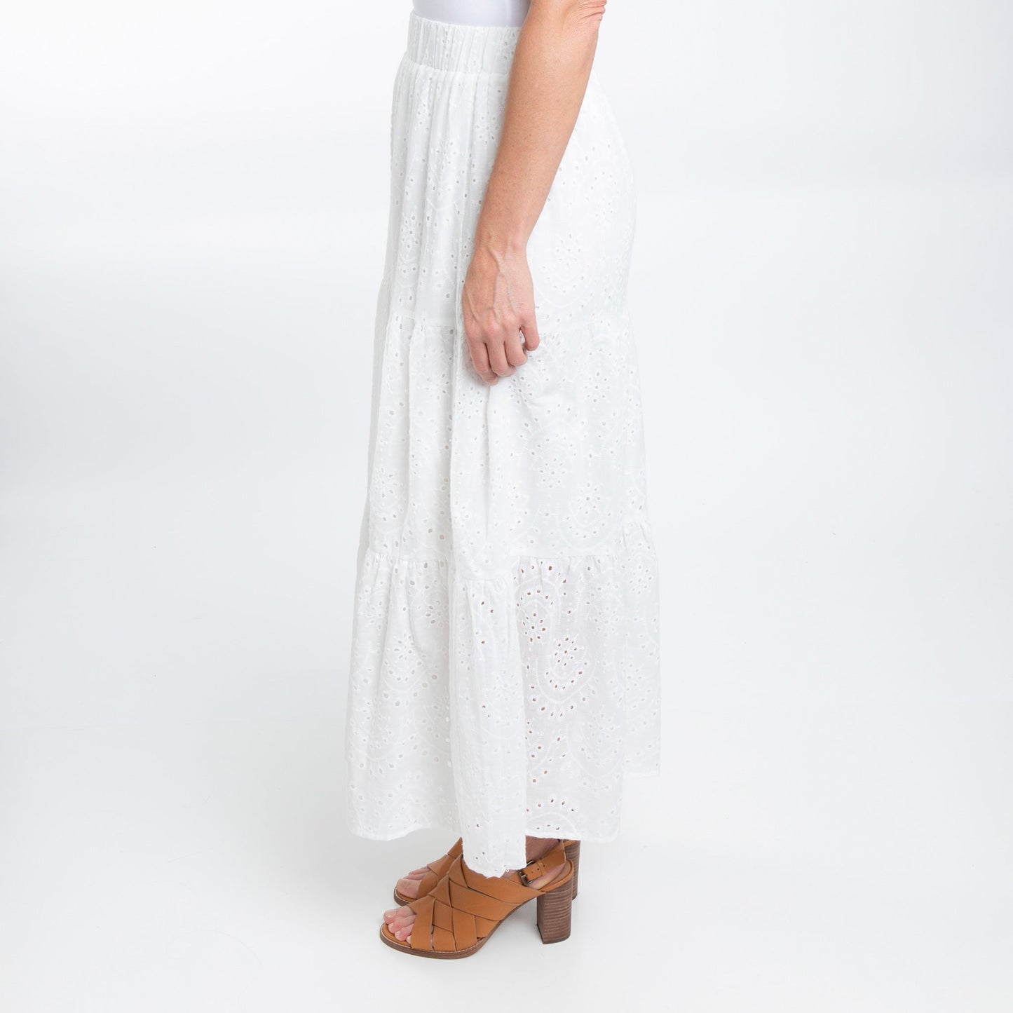 Solange Embroidered Eyelet Paneled Maxi Skirt