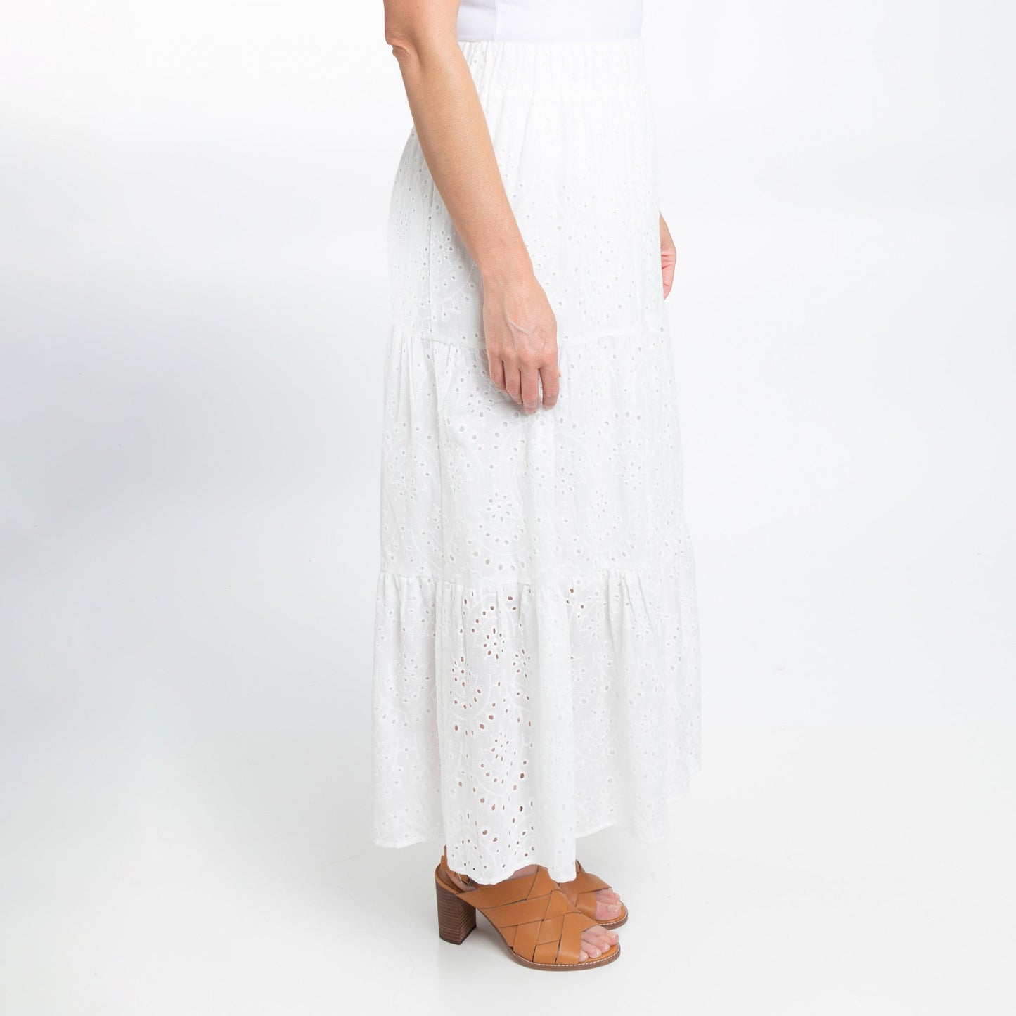 Solange Embroidered Eyelet Paneled Maxi Skirt