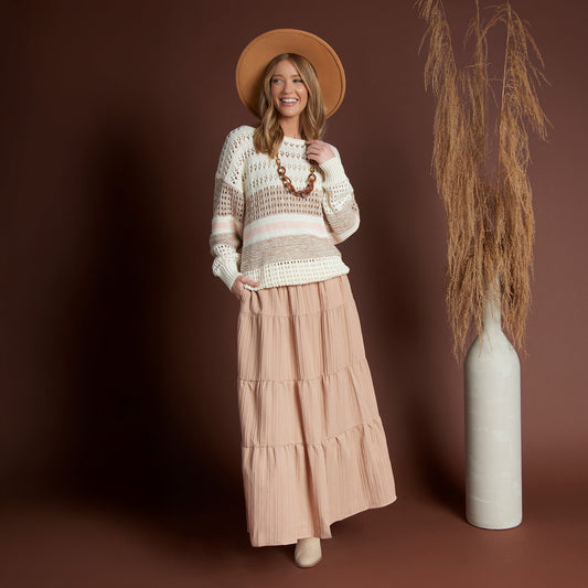 McKay Tiered Rosewater Maxi Skirt with Pockets