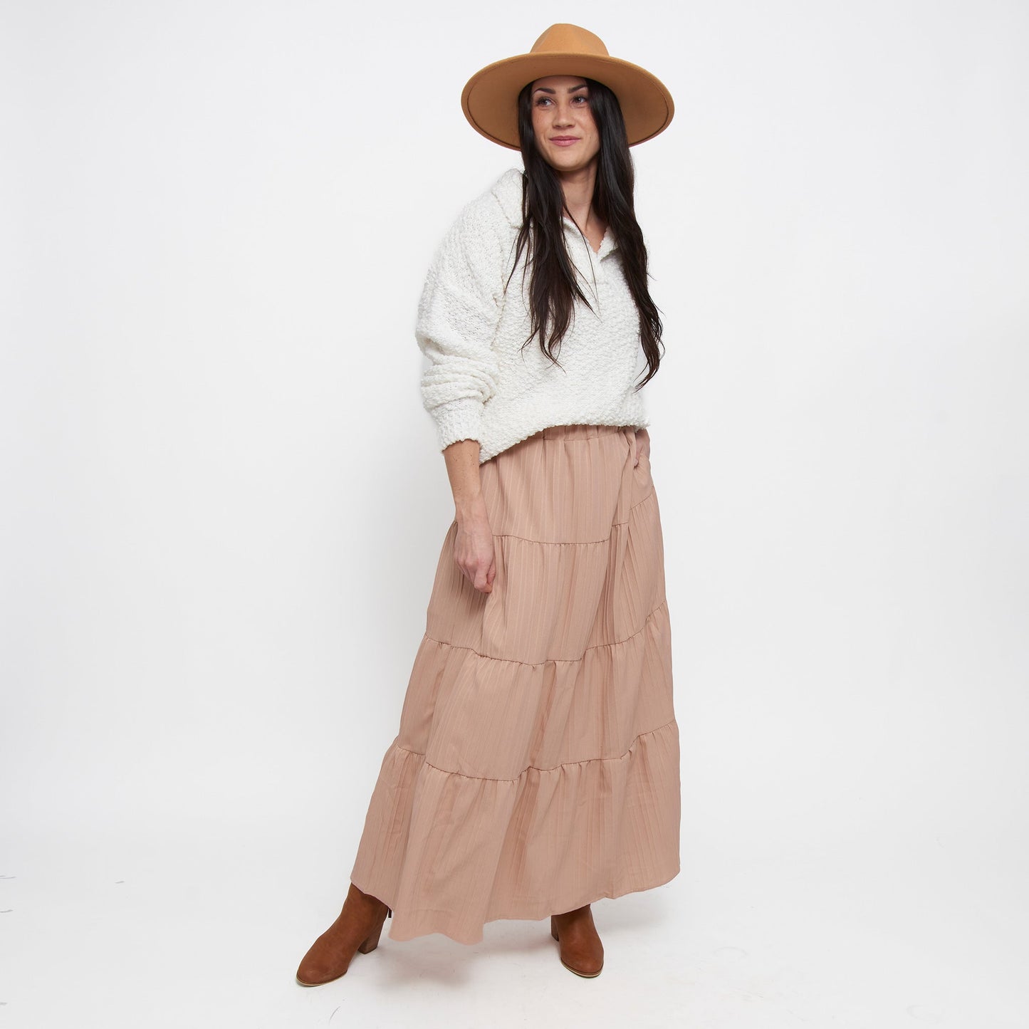 McKay Tiered Rosewater Maxi Skirt with Pockets