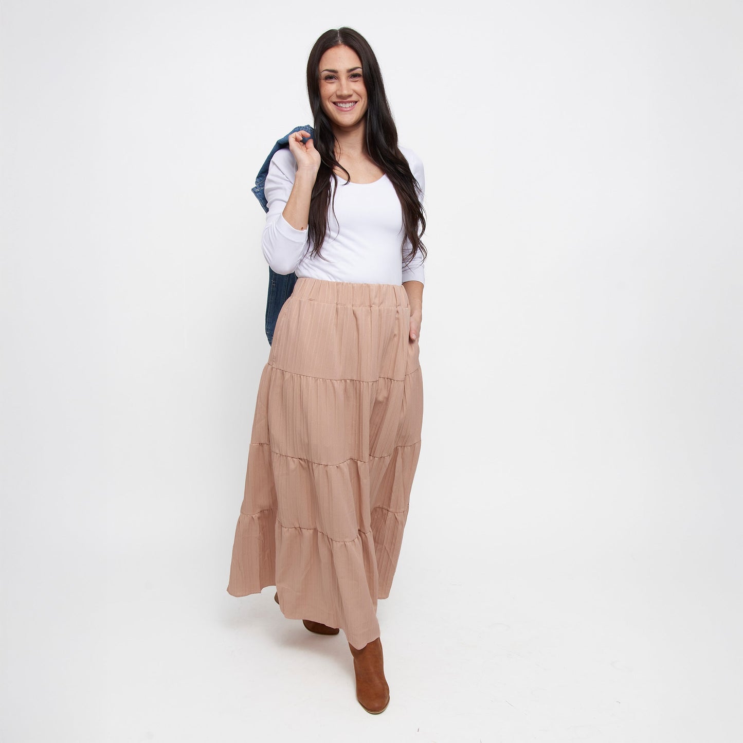McKay Tiered Rosewater Maxi Skirt with Pockets