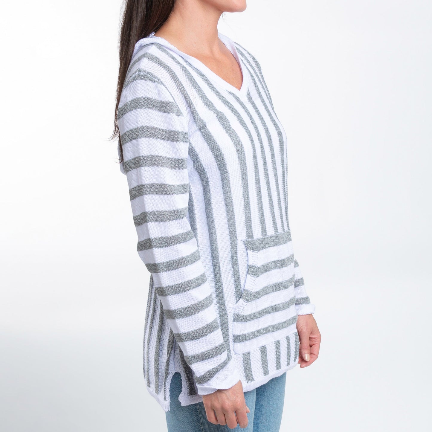 Brodie Hooded V-Neck Long Sleeve Striped Top
