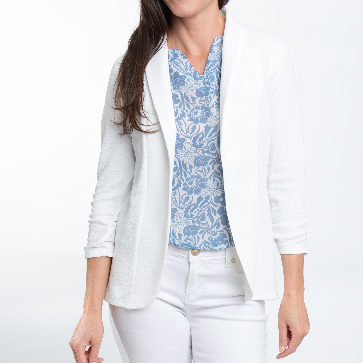 Dove Ruched Stretch Crepe Blazer