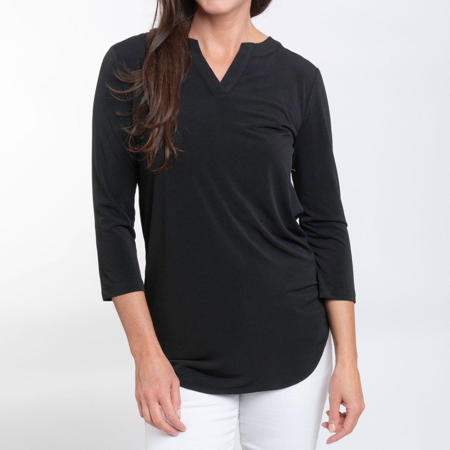 Daisy 3/4 Sleeve V-Neck Black Tunic Blouse