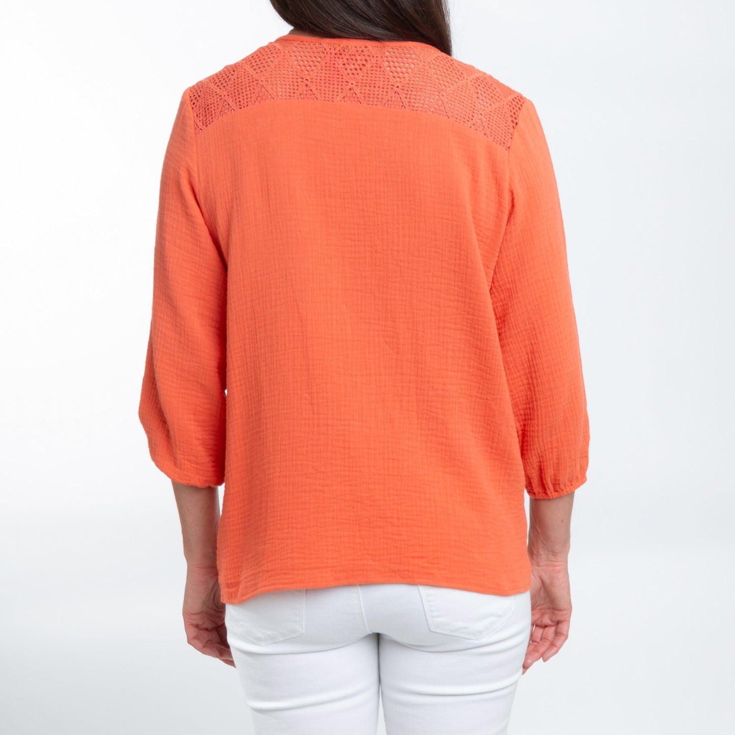 Larisa Cotton Gauze 3/4 Bishop Sleeve Tie Blouse
