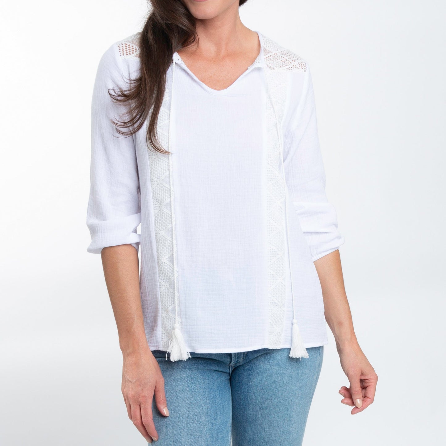 Larisa Cotton Gauze 3/4 Bishop Sleeve Tie Blouse