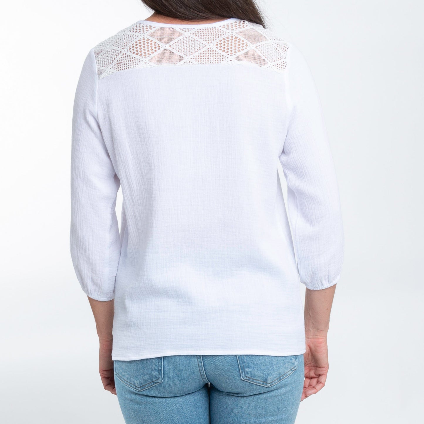 Larisa Cotton Gauze 3/4 Bishop Sleeve Tie Blouse