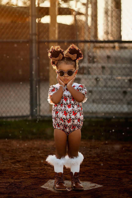 Smocked leopard baseball romper