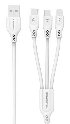 3 IN 1 CABLE USB TO USB-C/ MIRCO-USB/LIGHTING IN WHITE
