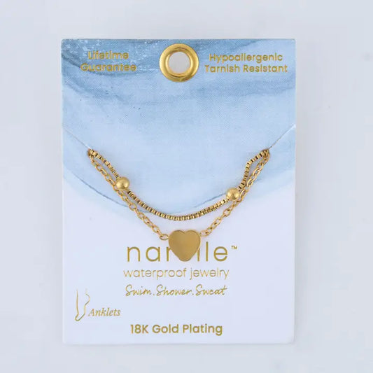 Dainty Heart 2 Rows Anklet Gold . L" 8 1/2. Narelle Waterproof Jewelry