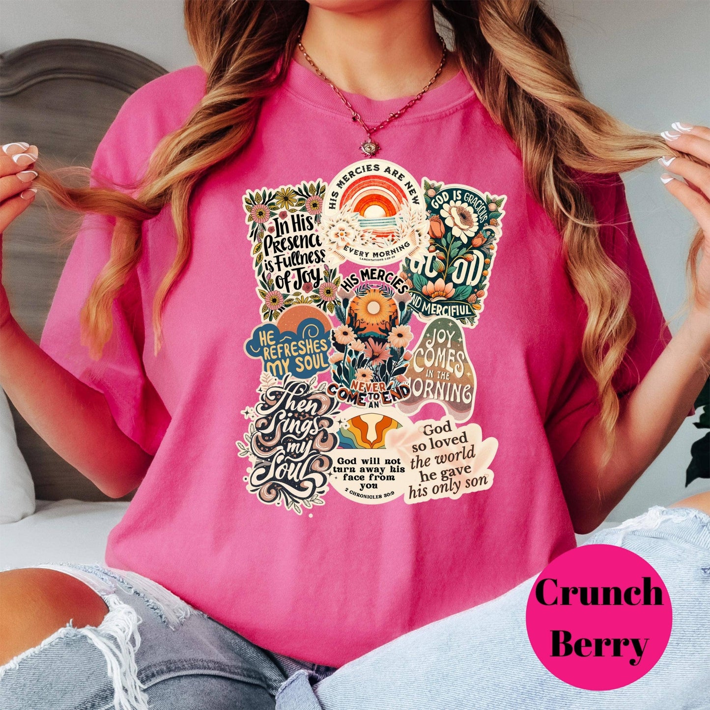 Faith Sticker Collage Shirt, Comfort Colors® Christian Tee, Bible Verse Shirt, Inspirational Scripture Shirt, Religious Gift for Women