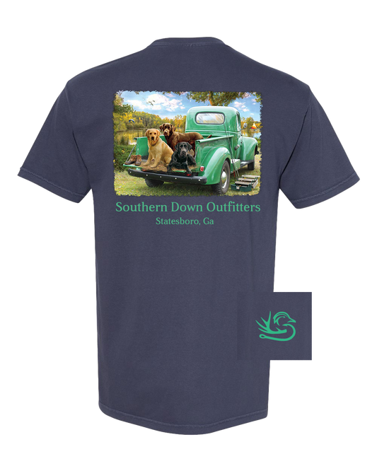 Dogs in Truck Youth Southern Down Outfitters Short Sleeve Tee