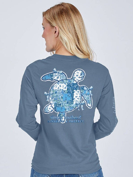 Blue Floral Sea Turtle Simply Southern Long Sleeve Tee LS-TRACKT1-FLRBL-ICELAND