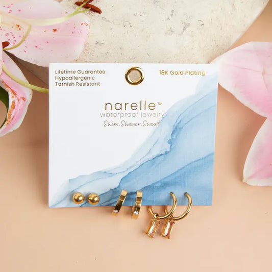 CZ Charm Hoop Trio Earrings Narelle Waterproof Jewelry