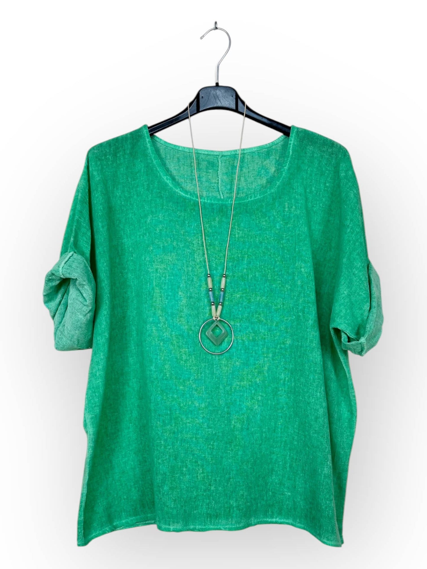 Washed cotton top with necklace Made in Italy