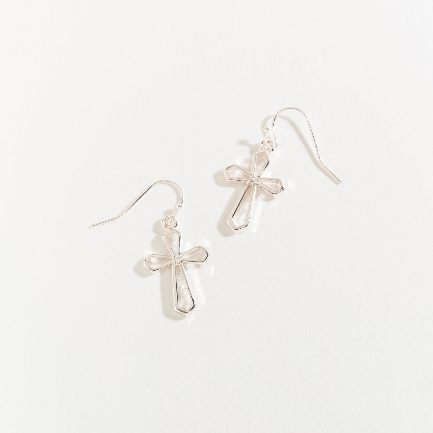Large Silver Drop Cross Earrings