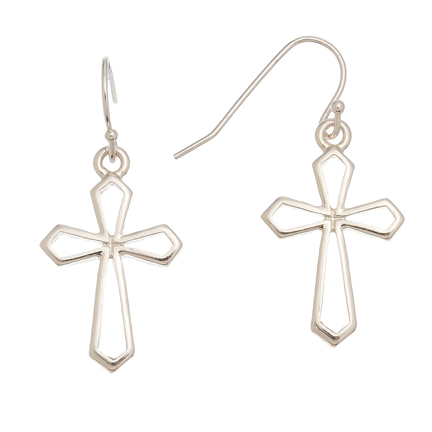 Large Silver Drop Cross Earrings