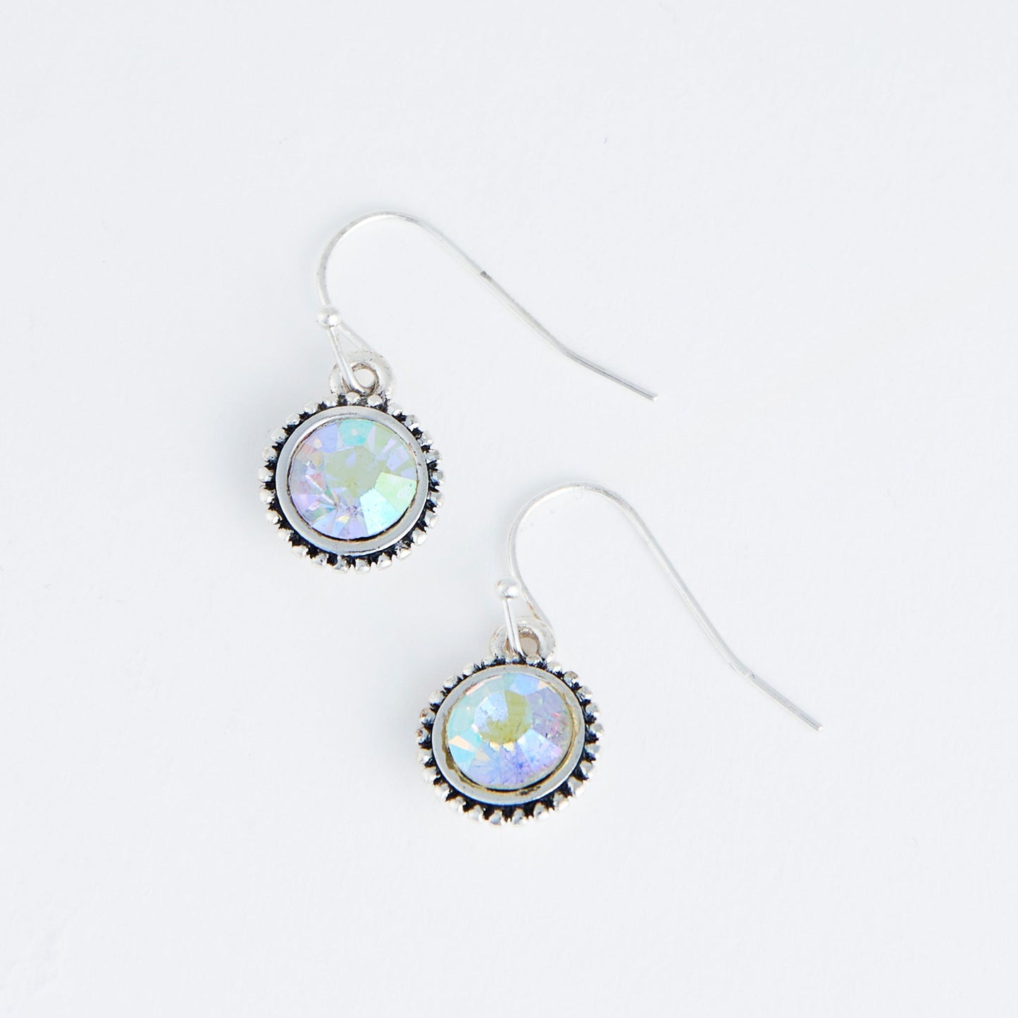 Ear Sense Silver Aurora Borealis Crystal Drop Earrings