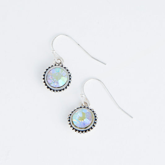 Ear Sense Silver Aurora Borealis Crystal Drop Earrings