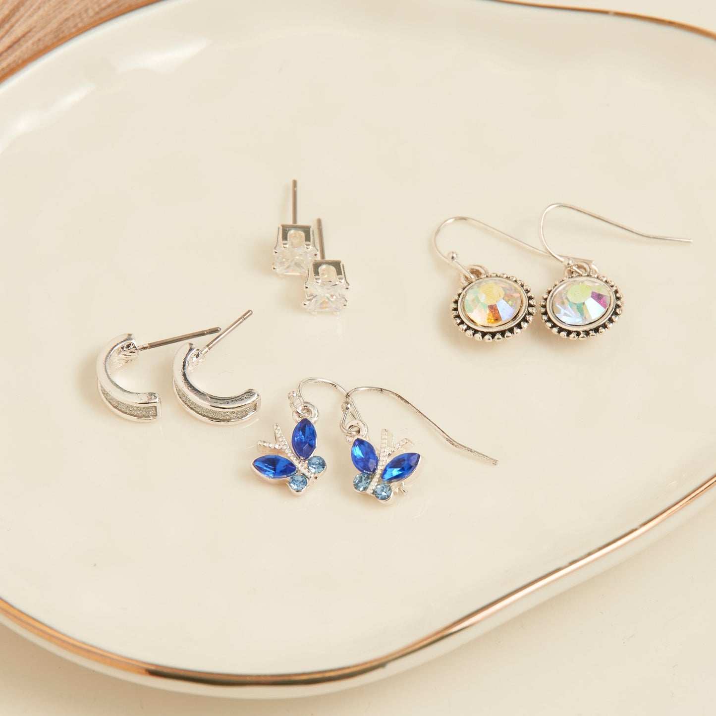 Ear Sense Silver Aurora Borealis Crystal Drop Earrings