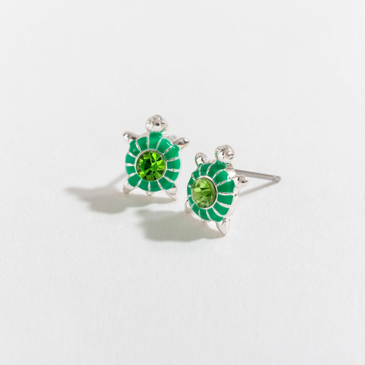 Silver & Green Turtle Stud Earrings