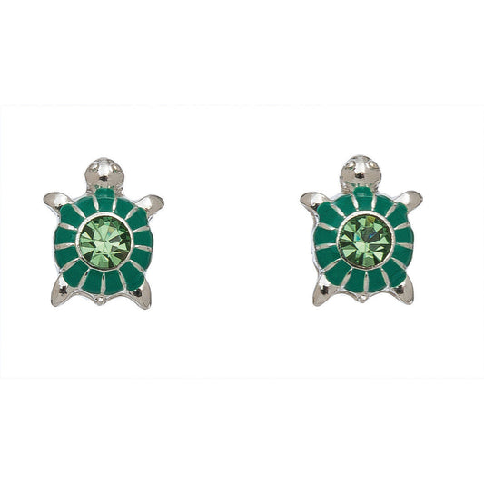 Silver & Green Turtle Stud Earrings