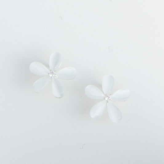 Ear Sense Silver White Cateye Flower Stud Earrings
