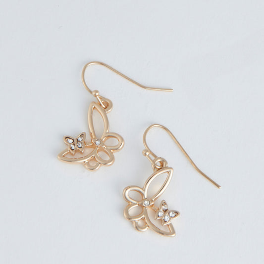 Ear Sense Gold Butterfly with Crystal Drop Earrings