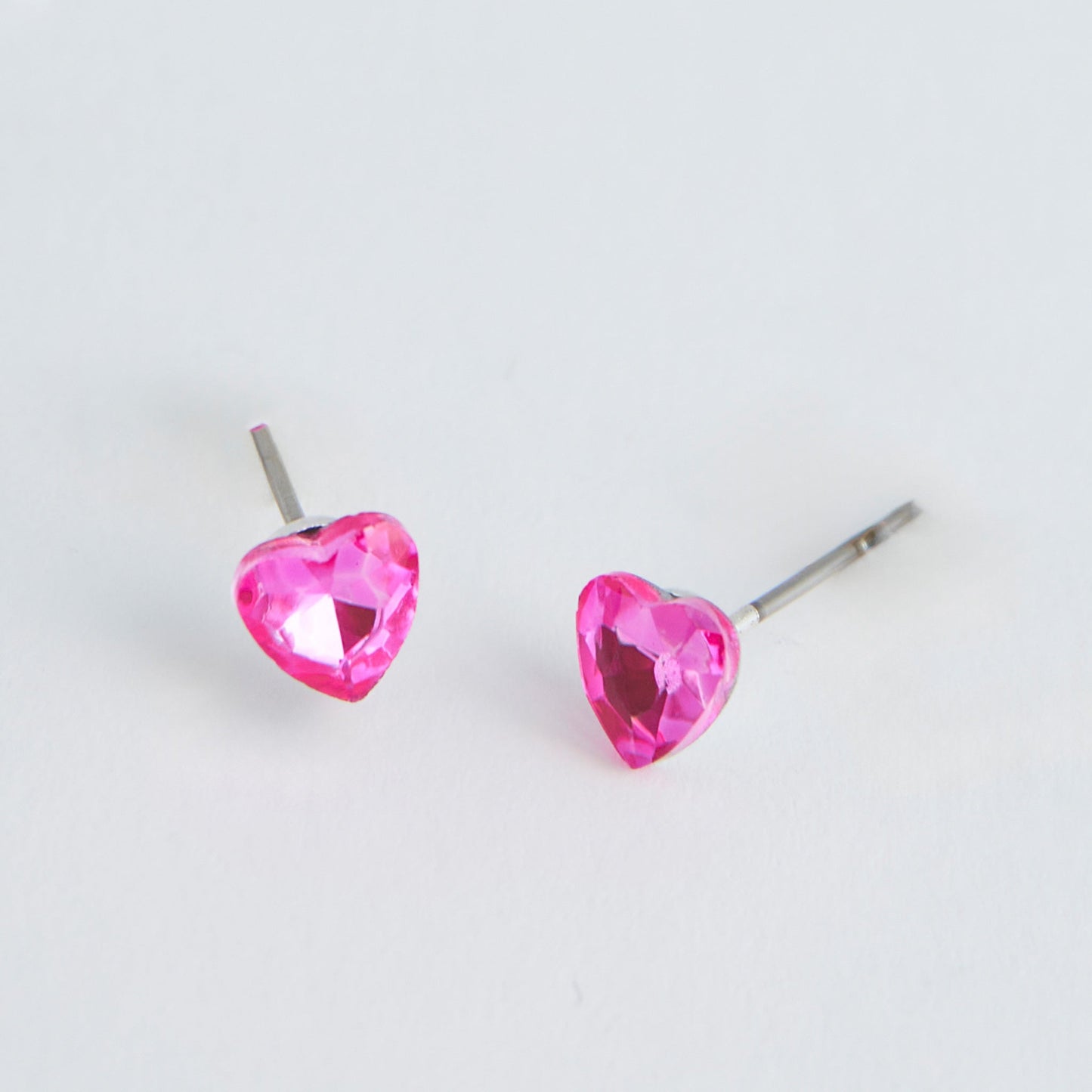 Ear Sense Pink Crystal Heart Stud Earrings