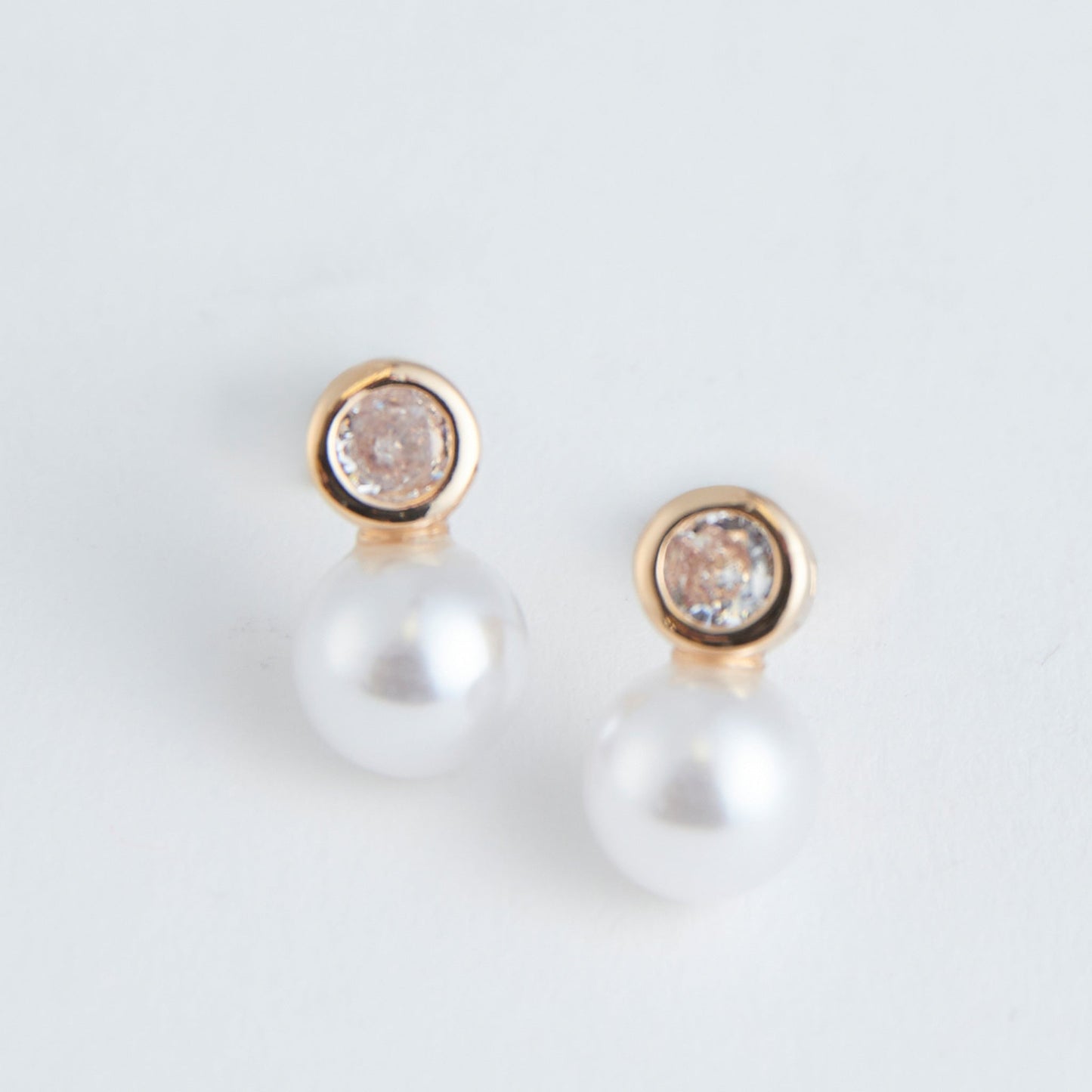 Ear Sense Gold Pearl and Crystal Drop Earrings